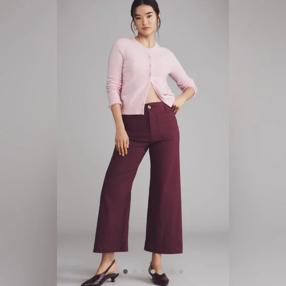 Anthropologie Maeve Colette Burgundy Bow Wide-Leg Cropped Pants 33 (size 16) - Picture 2 of 5